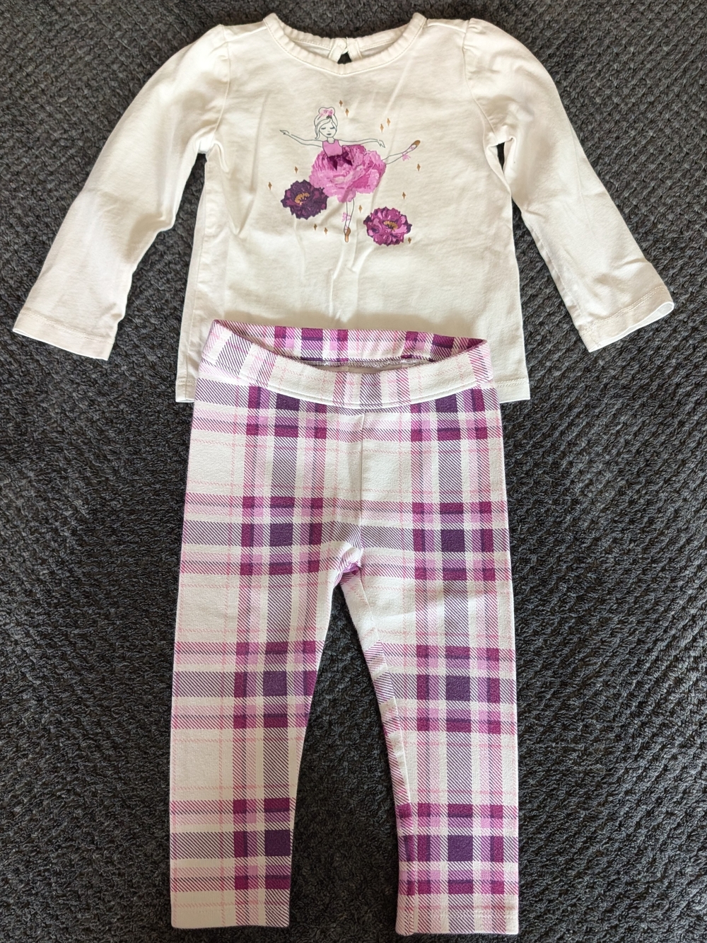 Janie and Jack Baby Girl 2-Piece Ballerina Top & Purple Plaid Leggings Set 12-18